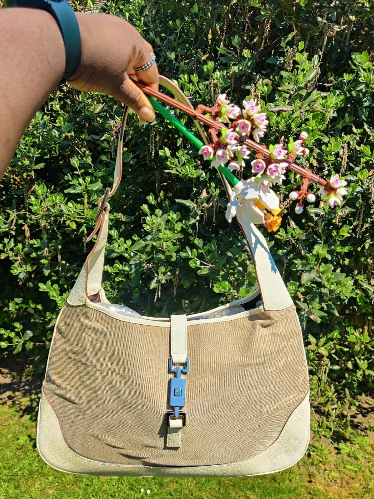 Gucci 1961 Canvas Leather Jackie Shoulder Bag - Image 3